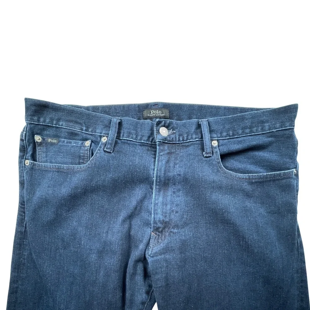 Polo Ralph Lauren Mens 36/32 Varick Slim Straight Jeans Dark Indigo Blue Stretch